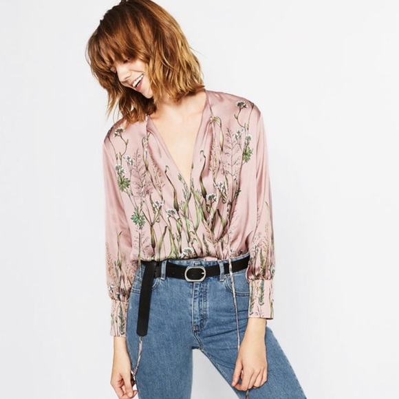 Zara Tops - Zara Pink Floral Bodysuit One Piece S